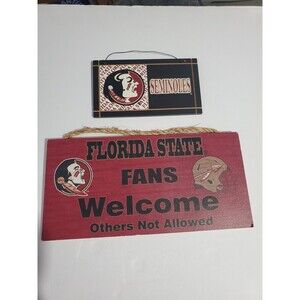 Florida State NCAA Seminoles Wall Art 2 Wooden Hangings Logo Mascot Fans Welcome